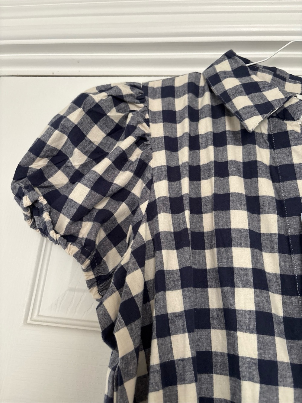 Sail to Sable Navy and White Gingham Short Sleeve Dress - Picture 4 of 5